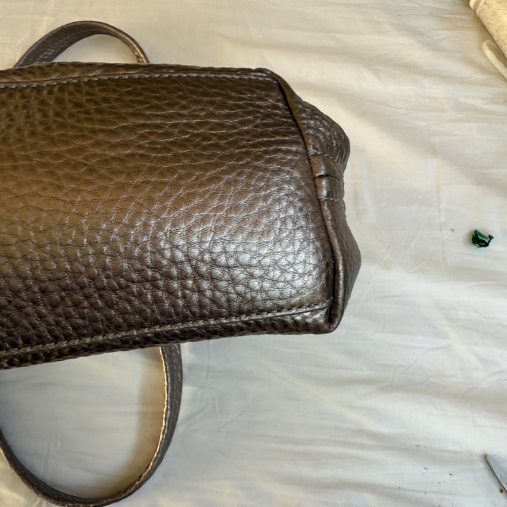 Cole Haan Silver Pewter Pebbled Leather Tote | Original Dust Bag | Teal Lining - Picture 10 of 15